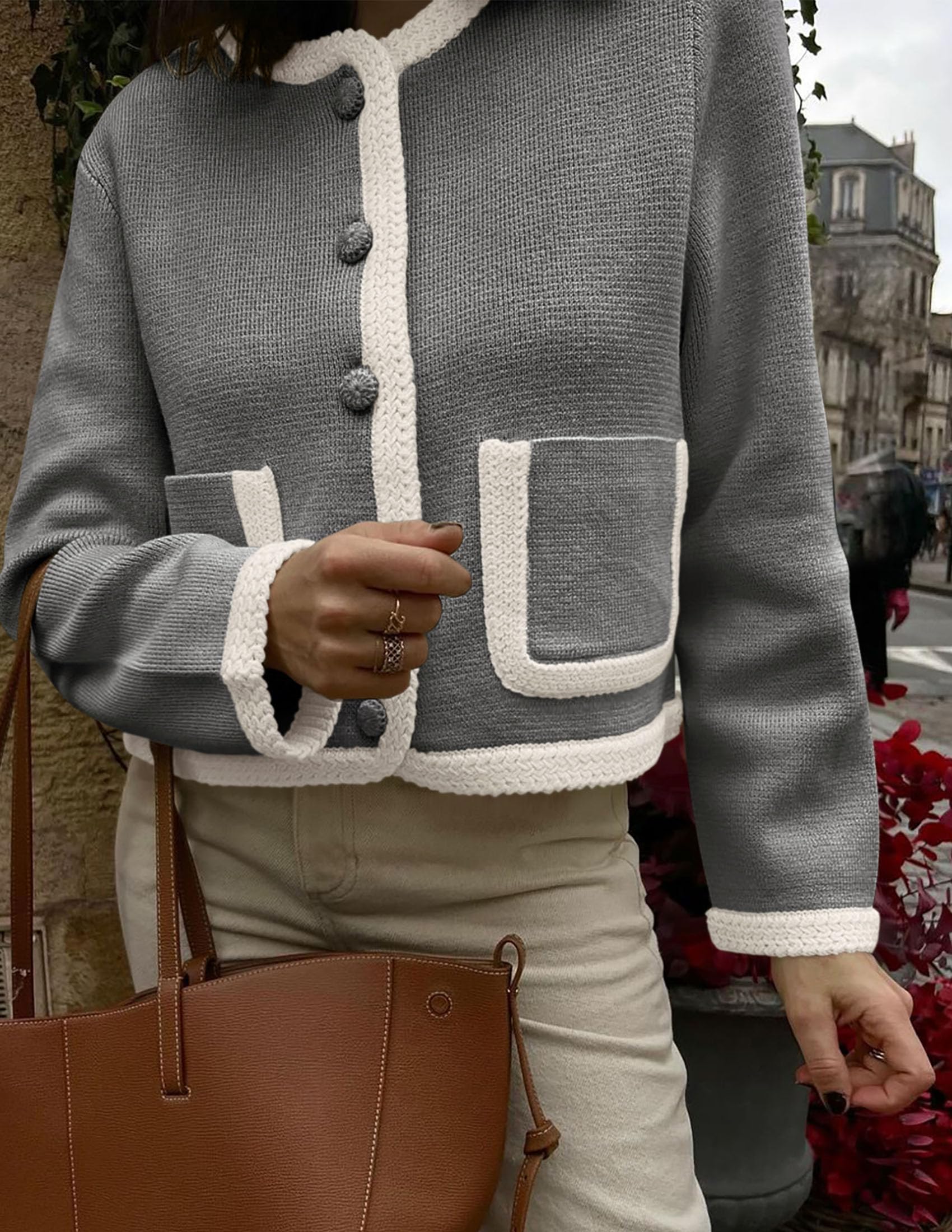 Foto 5 | Cárdigan Prettygarden Para Mujer, Con Botones, Color Gris Bloque - Venta Internacional.