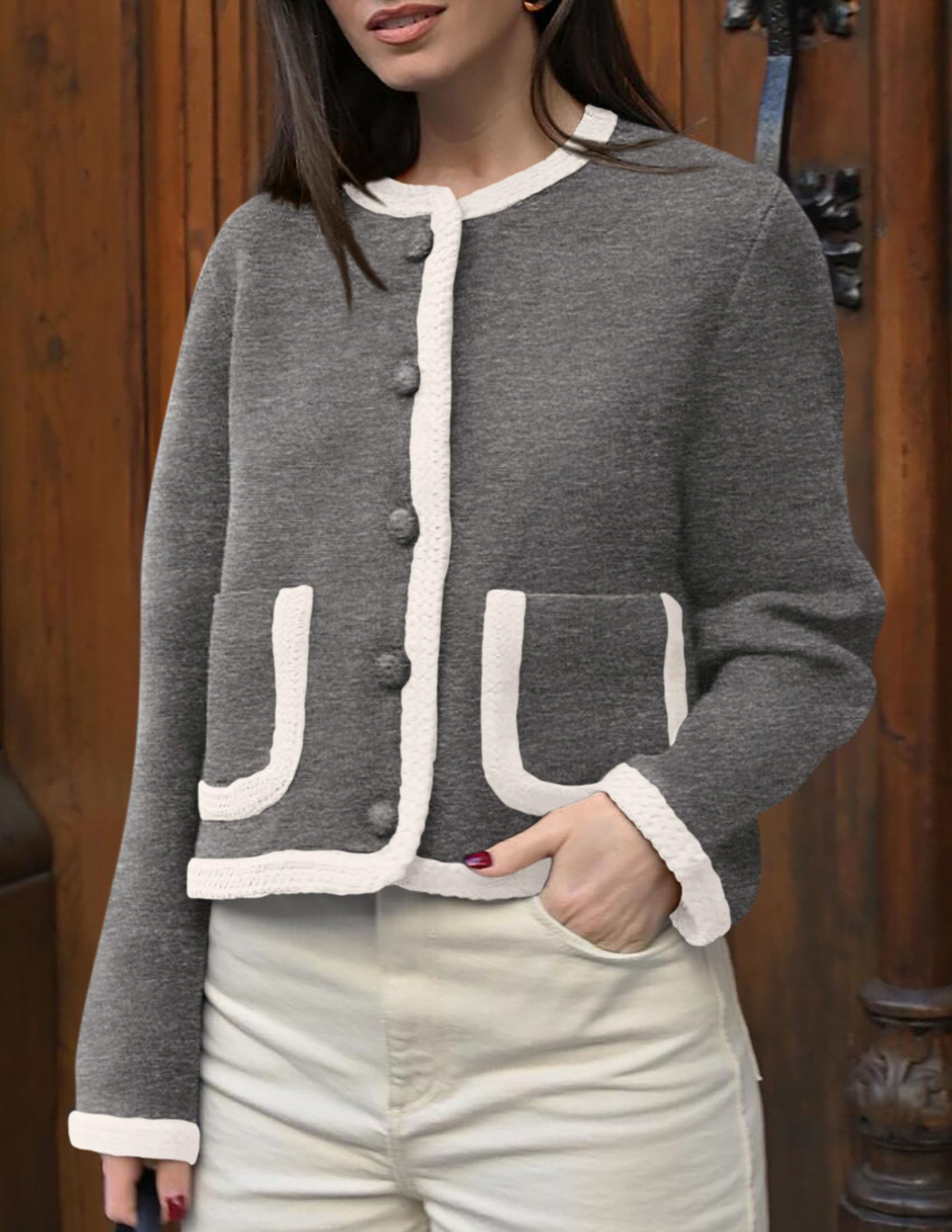 Foto 8 pulgar | Cárdigan Prettygarden Para Mujer, Con Botones, Color Gris Bloque - Venta Internacional.