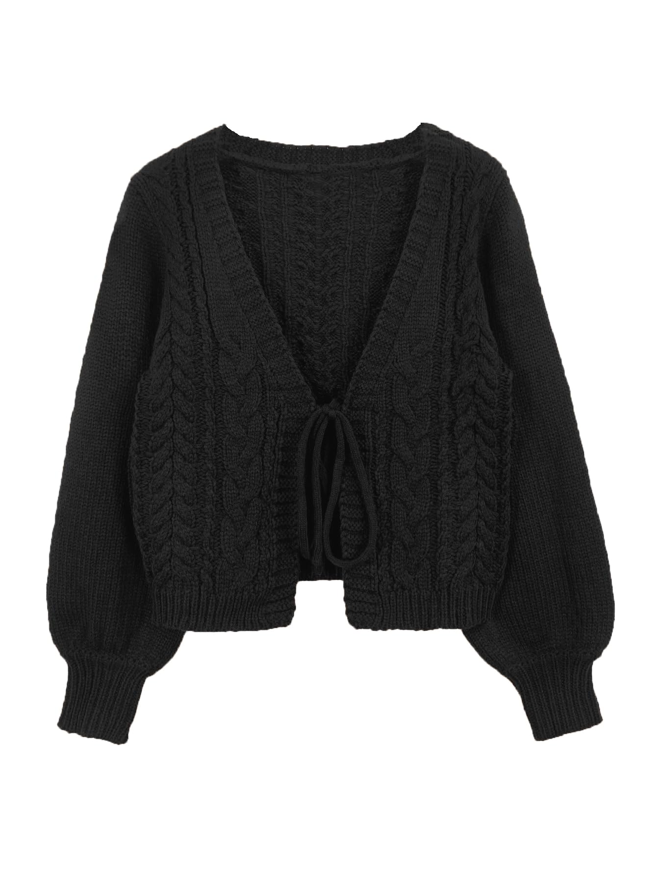 Foto 1 | Jersey Tipo Cárdigan Soly Hux Para Mujer, Anudado En La Parte Delantera, Cuello En V, Punto Negro - Venta Internacional