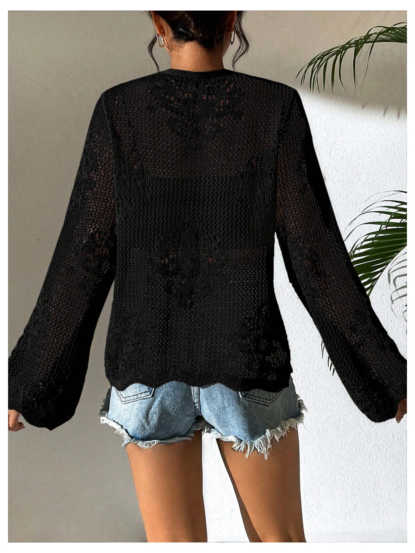 Foto 2 | Cárdigan Floerns Para Mujer, Tejido De Ganchillo Con Lazo En La Parte Delantera, Color Negro - Venta Internacional.