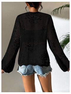 Foto 2 | Cárdigan Floerns Para Mujer, Tejido De Ganchillo Con Lazo En La Parte Delantera, Color Negro - Venta Internacional.
