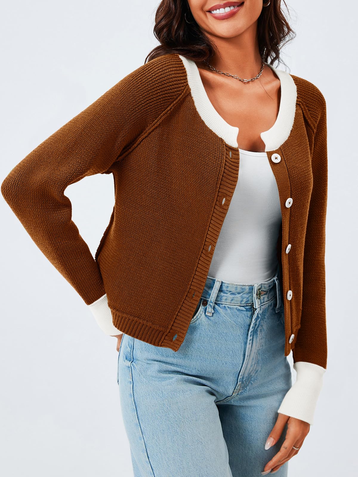 Foto 3 | Jersey Tipo Cárdigan Saodimallsu Para Mujer, Con Bloques De Colores Recortados - Venta Internacional.