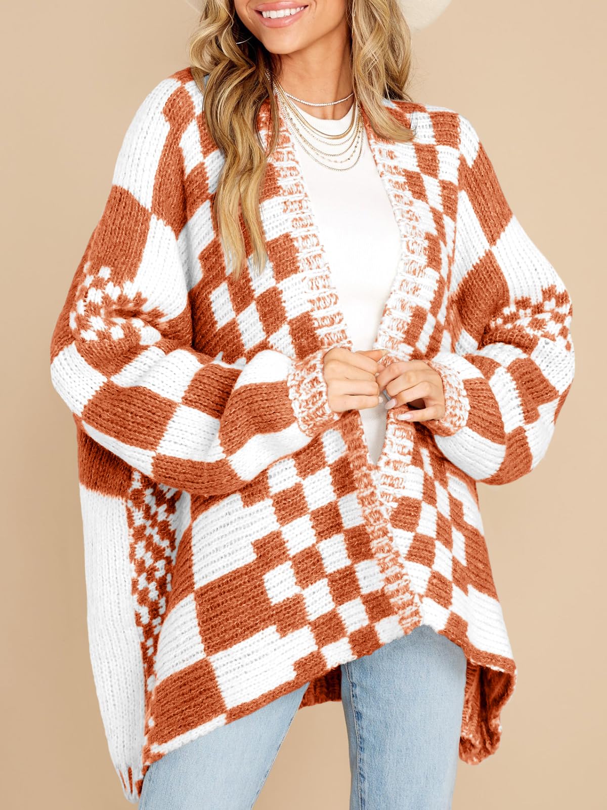 Foto 2 | Jersey Tipo Cárdigan Saodimallsu A Cuadros A Cuadros Para Mujer - Venta Internacional.