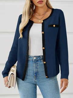 Foto 2 | Jersey Tipo Cárdigan Saodimallsu Para Mujer, Tejido Trenzado, Otoño, Azul Marino - Venta Internacional.