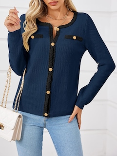 Foto 3 | Jersey Tipo Cárdigan Saodimallsu Para Mujer, Tejido Trenzado, Otoño, Azul Marino - Venta Internacional.