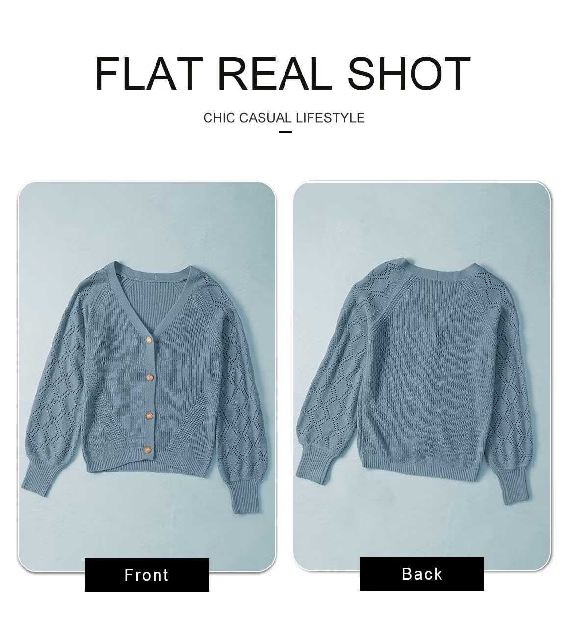 Foto 5 | Suéter Estilo Cárdigan Para Mujer, Elegante, De Punto Azul Cielo Con La Parte Delantera Abierta - Venta Internacional.