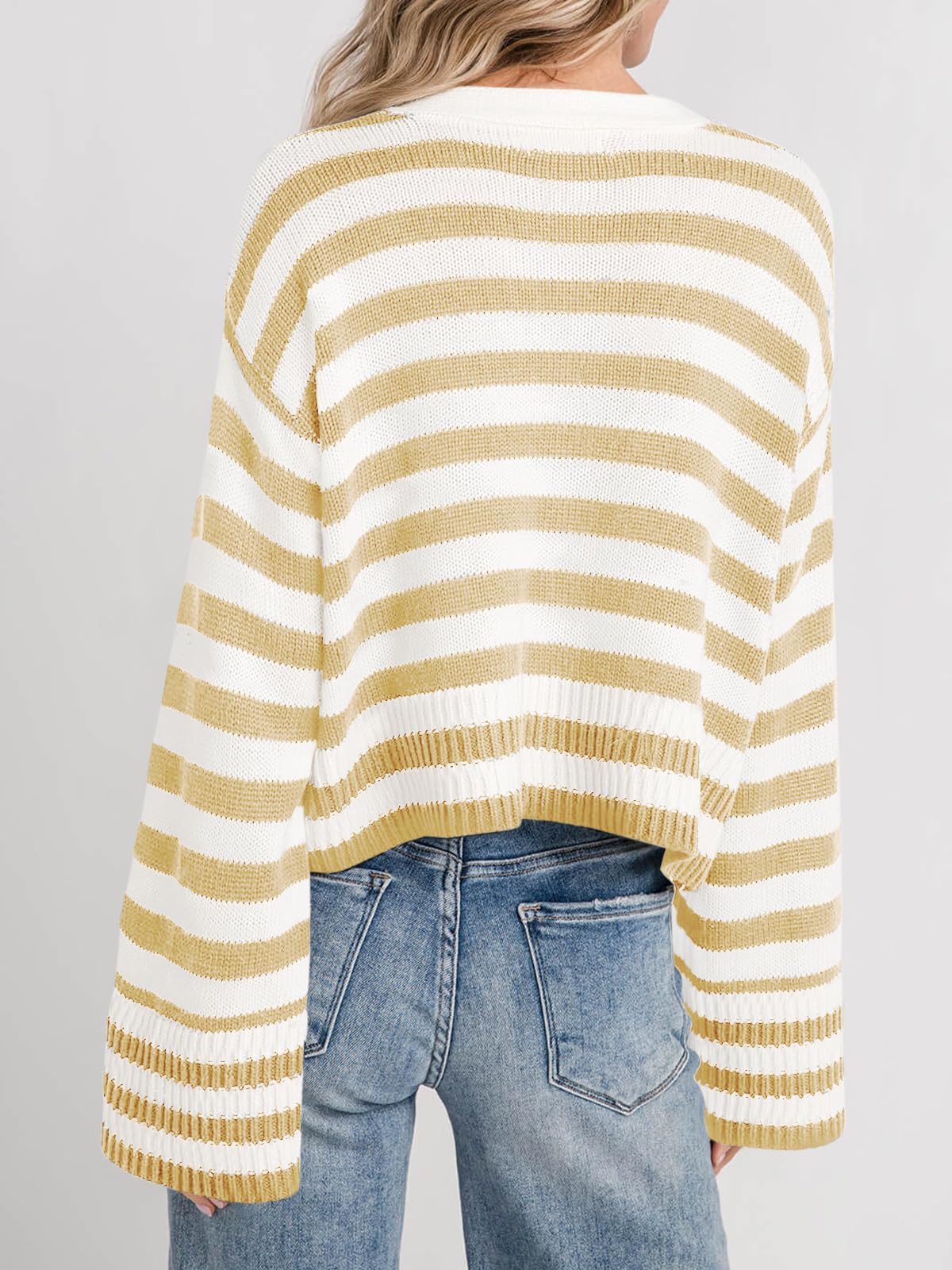 Foto 5 | Jersey Tipo Cárdigan Saodimallsu A Rayas Para Mujer, Color Caqui - Venta Internacional.