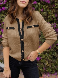 Foto 4 | Jersey Tipo Cárdigan Saodimallsu De Punto Trenzado Para Otoño Para Mujer, Color Caqui - Venta Internacional.