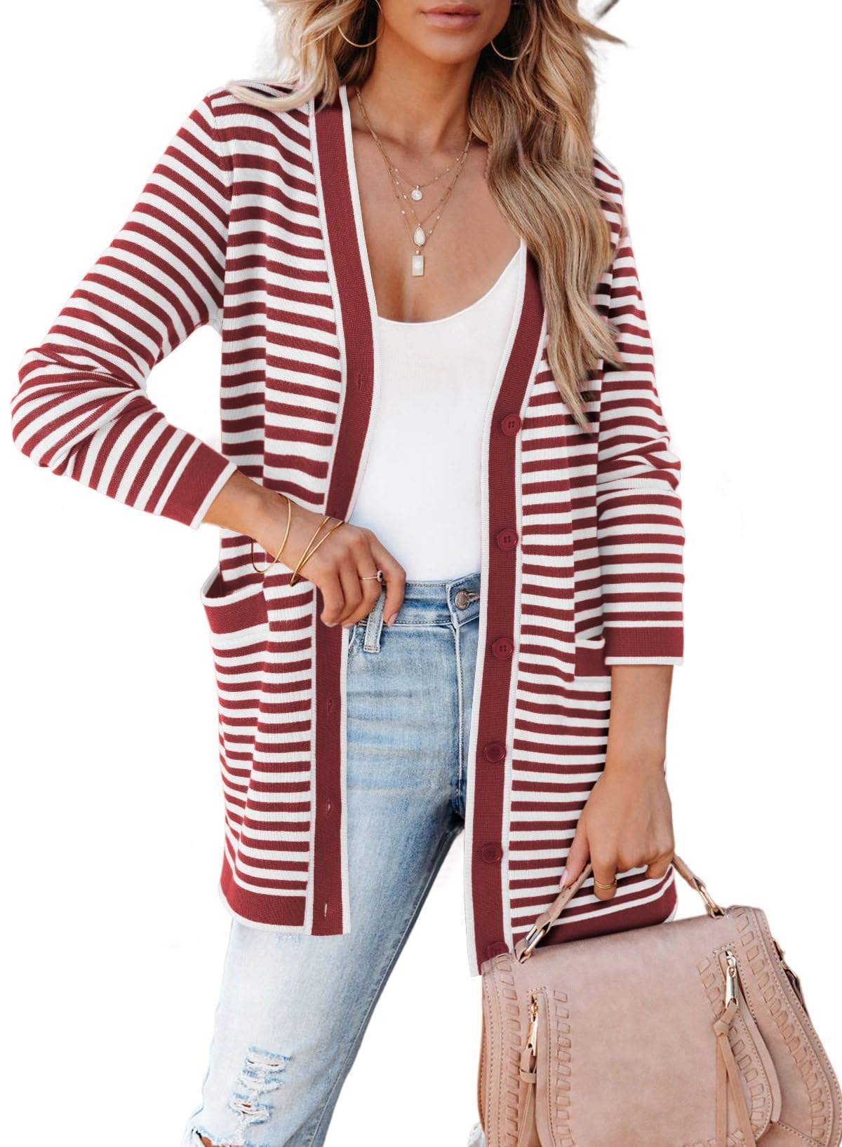 Foto 2 pulgar | Cárdigan Dokotoo Otoño 2024 Moda Para Mujer Rojo Xxl - Venta Internacional.
