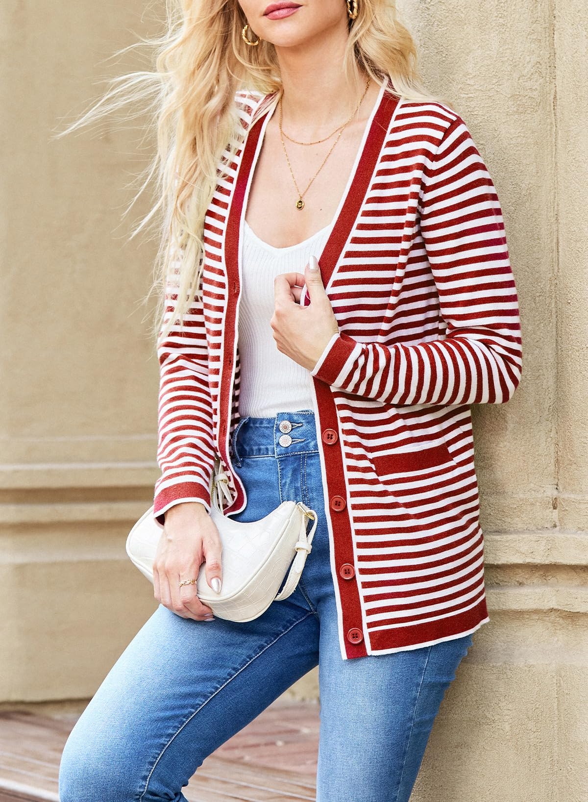 Foto 4 pulgar | Cárdigan Dokotoo Otoño 2024 Moda Para Mujer Rojo Xxl - Venta Internacional.