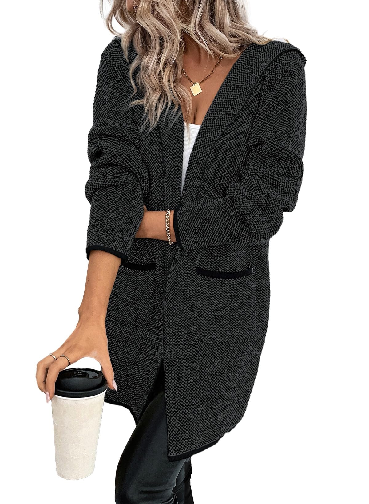 Foto 1 | Cárdigan Sidefeel 2024 Para Mujer, Manga Larga, Con Capucha, Color Gris - Venta Internacional.