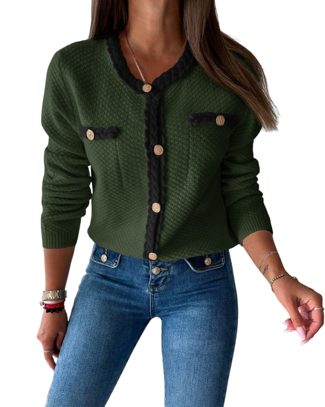 Jersey Tipo Cárdigan Saodimallsu De Punto Trenzado Con Botones Para Mujer - Venta Internacional.