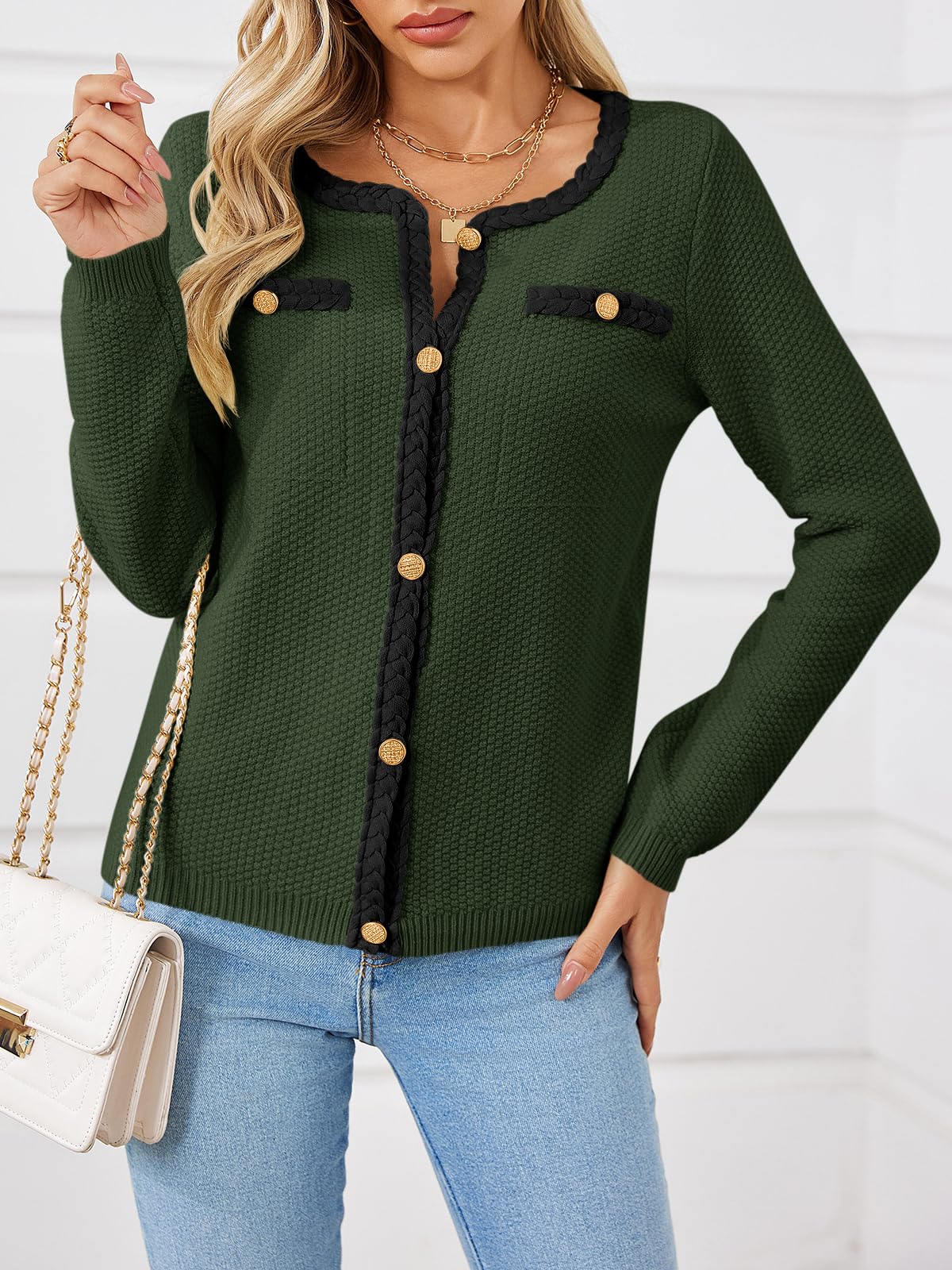 Foto 4 pulgar | Jersey Tipo Cárdigan Saodimallsu De Punto Trenzado Con Botones Para Mujer - Venta Internacional.