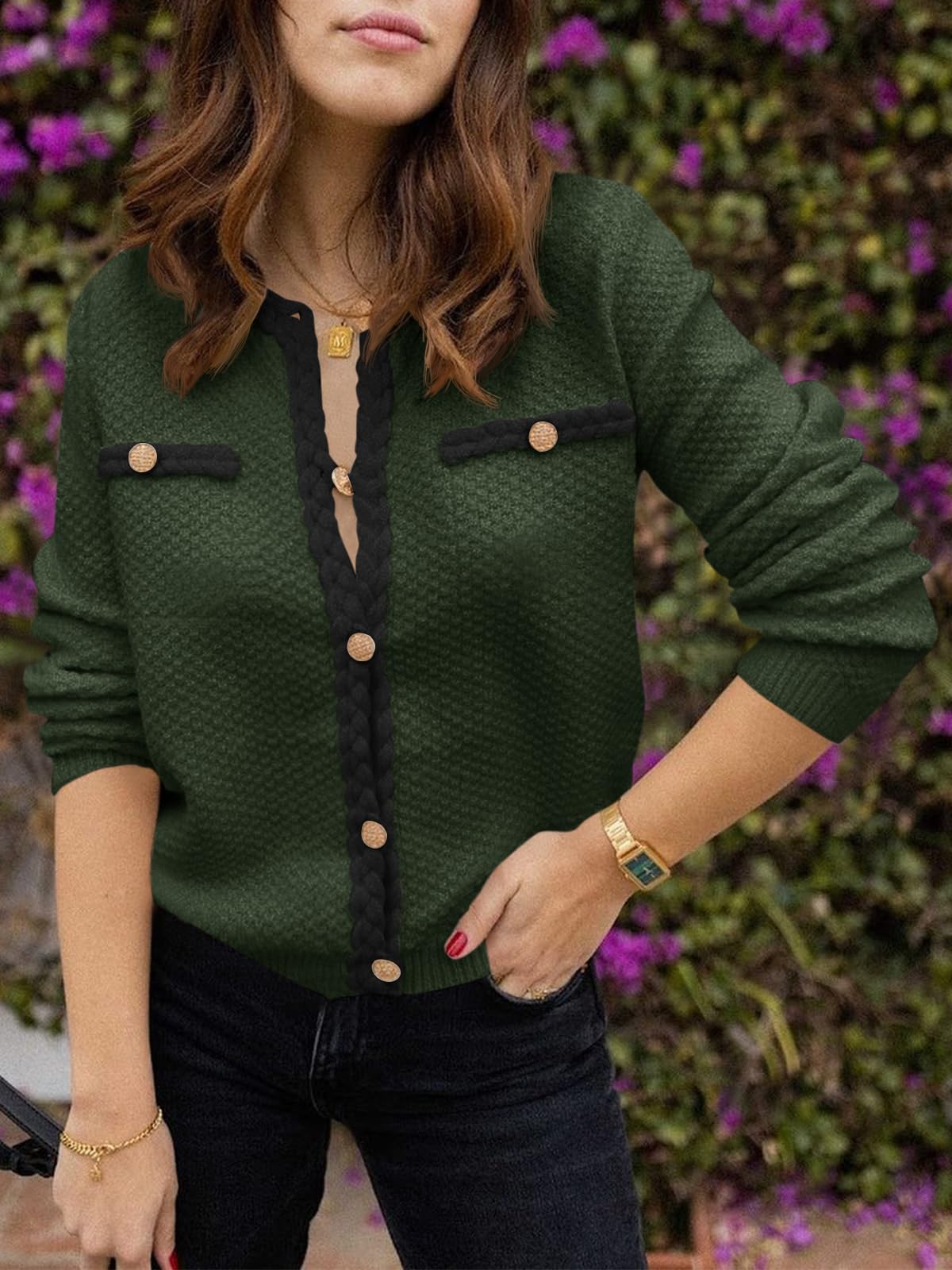 Foto 4 | Jersey Tipo Cárdigan Saodimallsu De Punto Trenzado Con Botones Para Mujer - Venta Internacional.