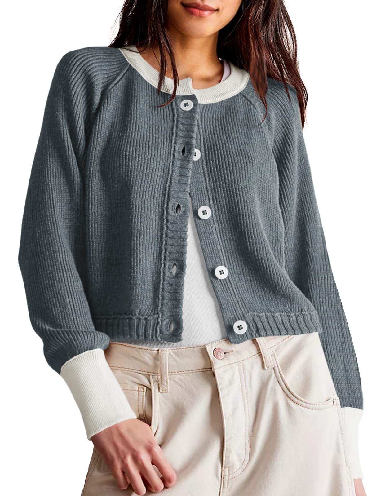 Jersey Tipo Cárdigan Saodimallsu Para Mujer, Recortado, Color Gris Bloque - Venta Internacional.