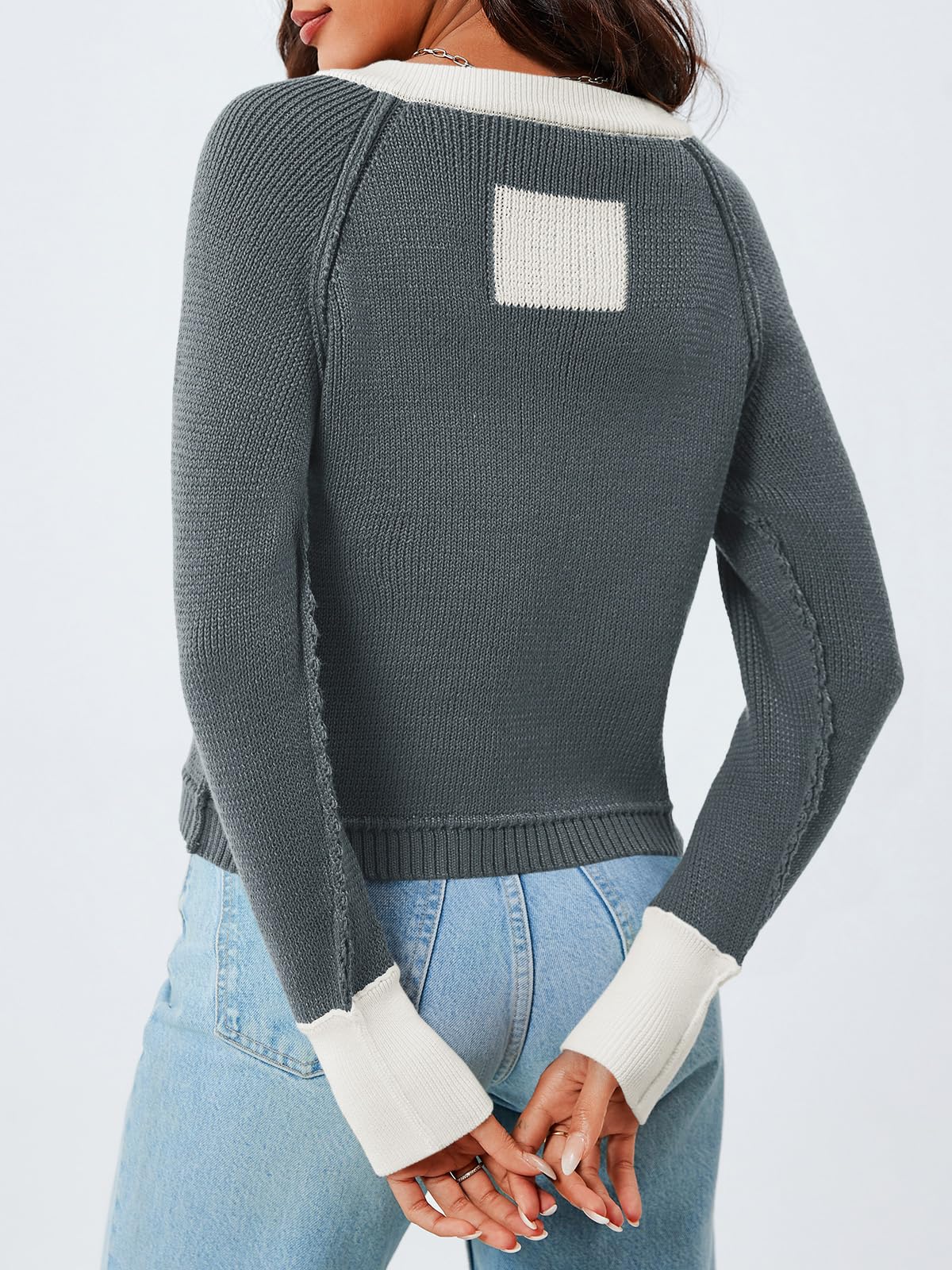 Foto 5 | Jersey Tipo Cárdigan Saodimallsu Para Mujer, Recortado, Color Gris Bloque - Venta Internacional.
