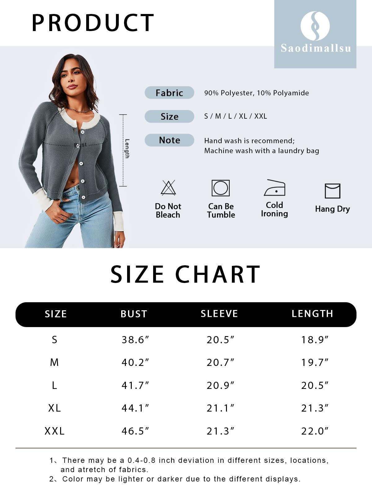 Foto 7 pulgar | Jersey Tipo Cárdigan Saodimallsu Para Mujer, Recortado, Color Gris Bloque - Venta Internacional.