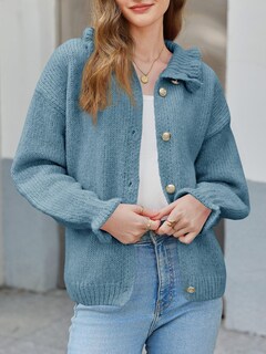 Foto 2 | Cárdigan Saodimallsu Con Volantes Extragrandes Y Botones Para Mujer - Venta Internacional.