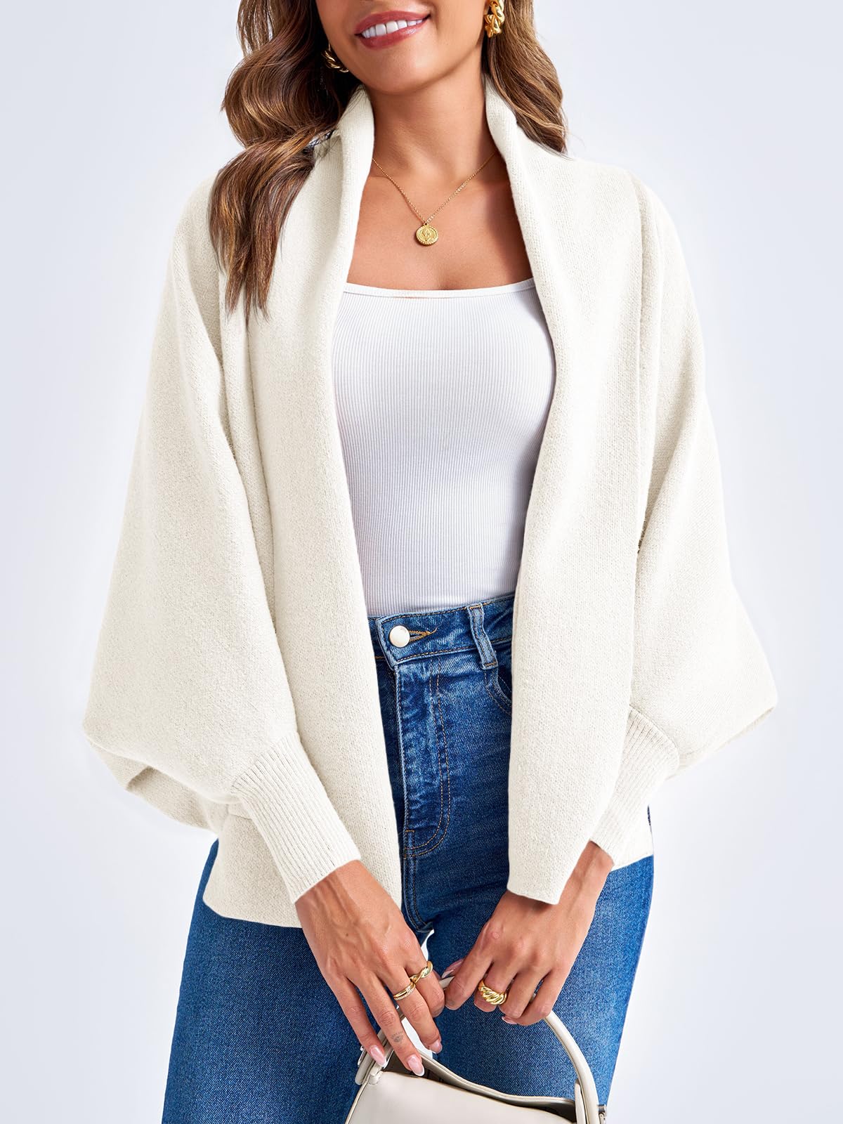 Foto 4 | Chaqueta Saodimallsu De Punto Grueso Con Parte Delantera Abierta, Color Blanco - Venta Internacional.