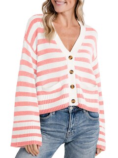 Foto 1 | Jersey Tipo Cárdigan Saodimallsu A Rayas Para Mujer Rosa - Venta Internacional.