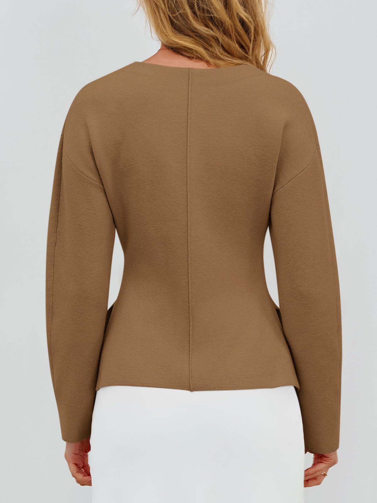 Foto 7 pulgar | Jersey Tipo Cárdigan Saodimallsu Con Cuello En V, Punto Peplum, Marrón, Para Mujer - Venta Internacional.