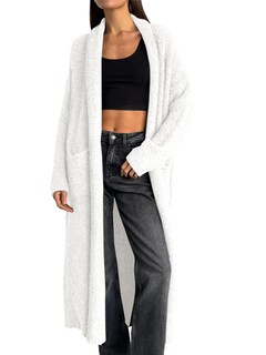 Foto 1 | Jersey Tipo Cárdigan Saodimallsu Para Mujer, Grueso Y Con Solapa Borrosa, Blanco - Venta Internacional.