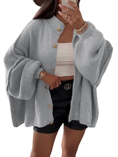 Foto 1 | Jersey Tipo Cárdigan Saodimallsu De Punto Grueso De Gran Tamaño Gris Para Mujer - Venta Internacional.