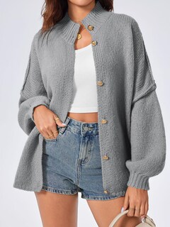 Foto 2 | Jersey Tipo Cárdigan Saodimallsu De Punto Grueso De Gran Tamaño Gris Para Mujer - Venta Internacional.