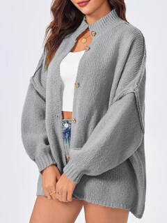 Foto 4 | Jersey Tipo Cárdigan Saodimallsu De Punto Grueso De Gran Tamaño Gris Para Mujer - Venta Internacional.