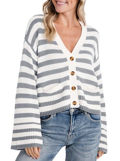 Foto 1 | Jersey Tipo Cárdigan Saodimallsu A Rayas Para Mujer Gris - Venta Internacional.