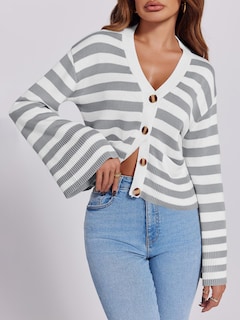 Foto 3 | Jersey Tipo Cárdigan Saodimallsu A Rayas Para Mujer Gris - Venta Internacional.