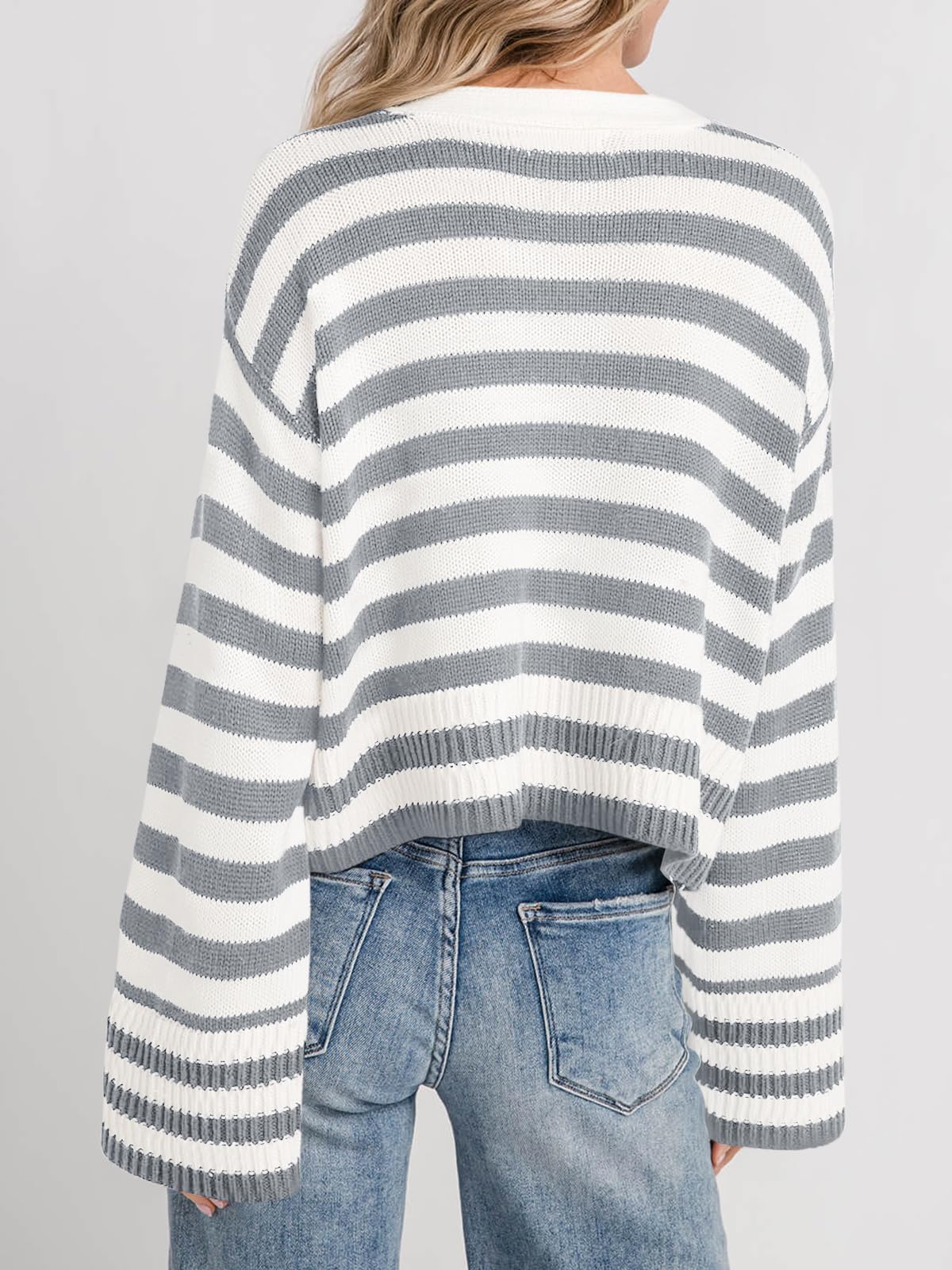 Foto 6 pulgar | Jersey Tipo Cárdigan Saodimallsu A Rayas Para Mujer Gris - Venta Internacional.