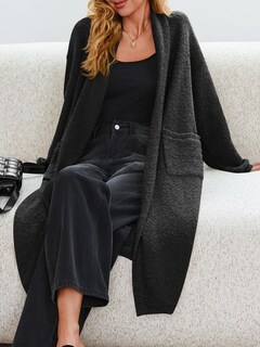 Foto 3 | Jersey Tipo Cárdigan Saodimallsu Para Mujer, Con Solapa Gruesa Y Borrosa, Color Negro - Venta Internacional.