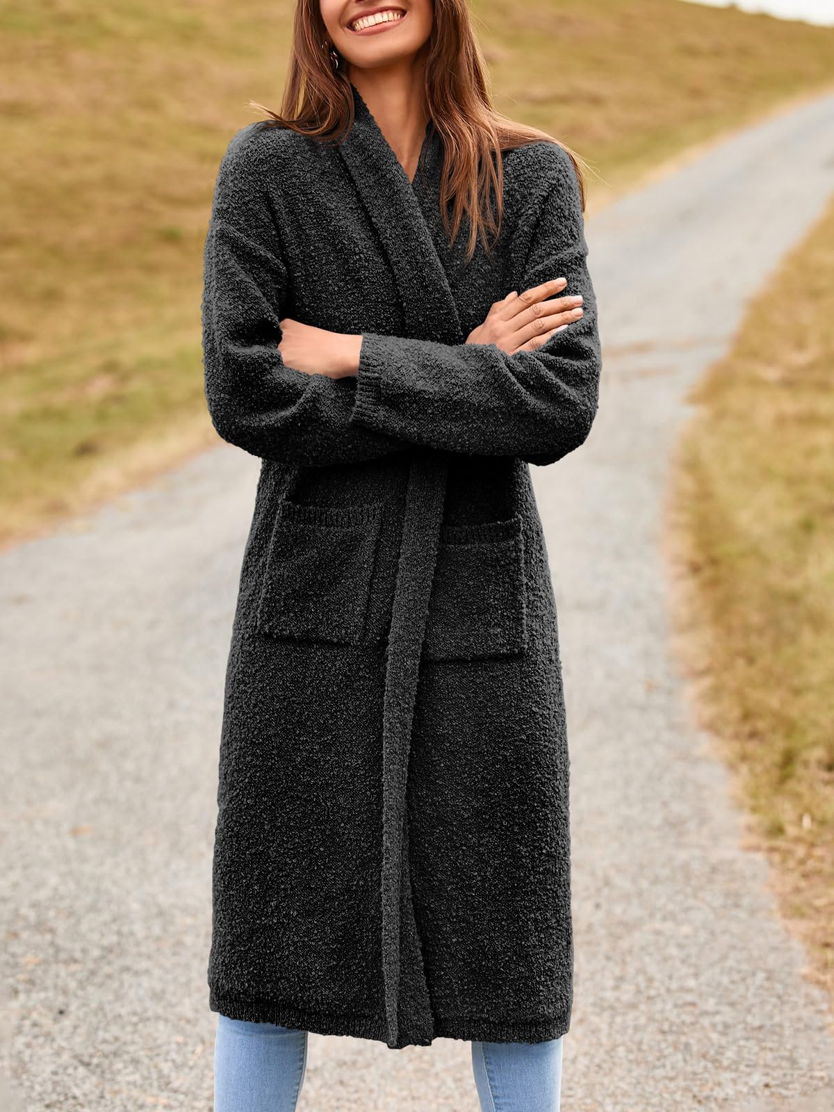 Foto 4 | Jersey Tipo Cárdigan Saodimallsu Para Mujer, Con Solapa Gruesa Y Borrosa, Color Negro - Venta Internacional.