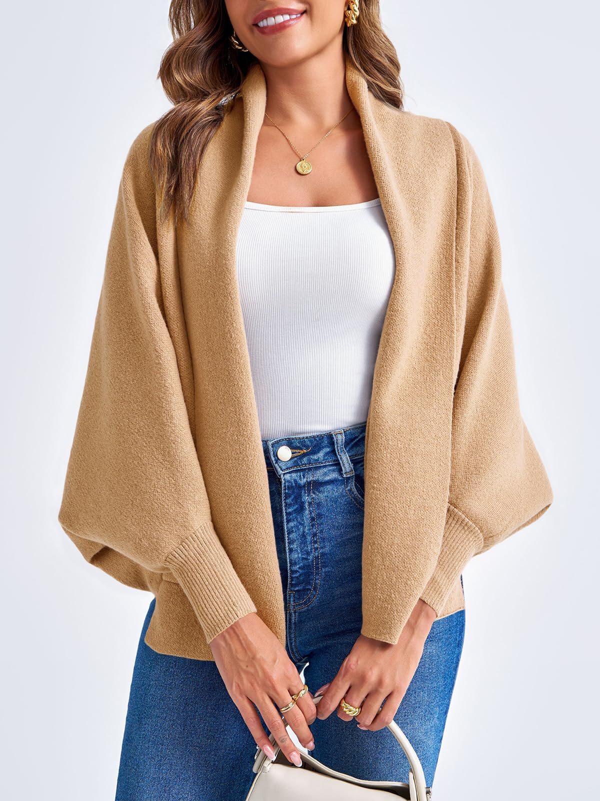 Foto 5 pulgar | Jersey Tipo Cárdigan Saodimallsu Con La Parte Delantera Abierta Con Mangas De Murciélago Para Mujer - Venta Internac