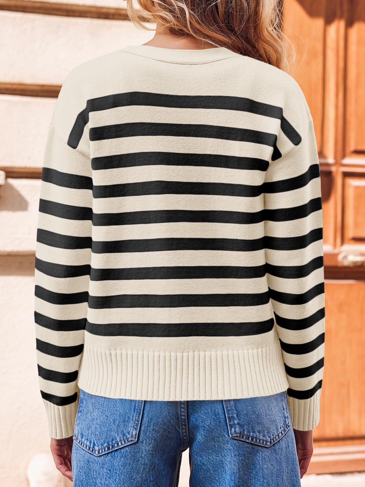 Foto 6 | Jersey Tipo Cárdigan Saodimallsu A Rayas Con Cuello En V Para Mujer - Venta Internacional.