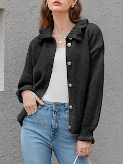 Foto 3 | Cárdigan Saodimallsu Ruffle Para Mujer En Poliéster Negro - Venta Internacional.