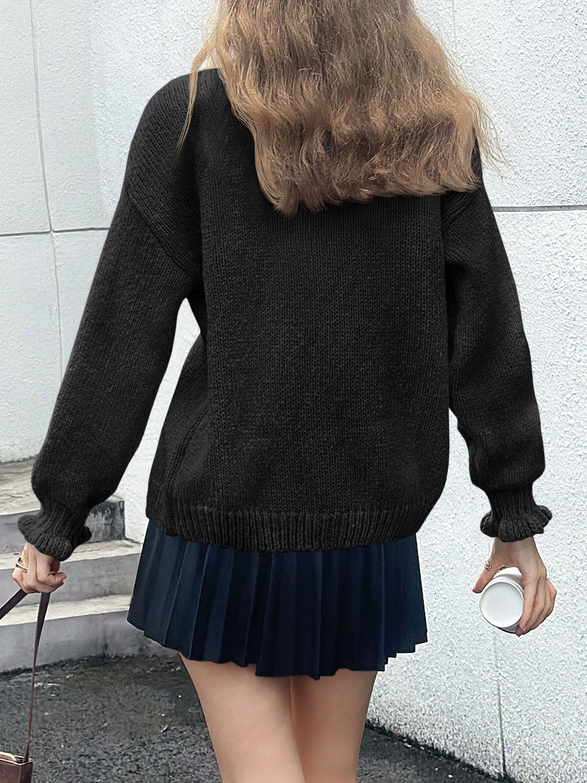 Foto 6 pulgar | Cárdigan Saodimallsu Ruffle Para Mujer En Poliéster Negro - Venta Internacional.