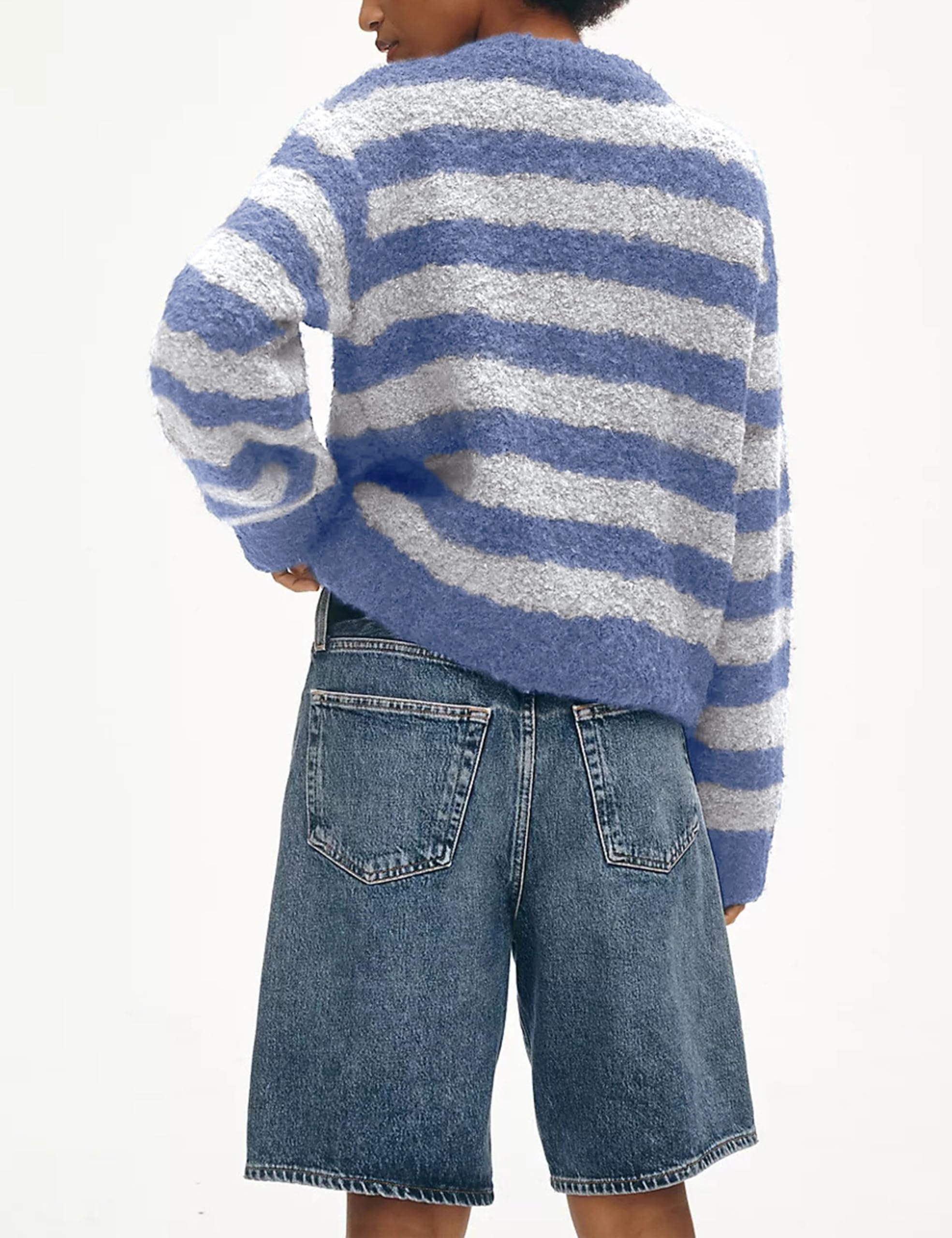 Foto 2 | Jersey Tipo Cárdigan Uaneo A Rayas Con Botones, Azul, Para Mujer - Venta Internacional.