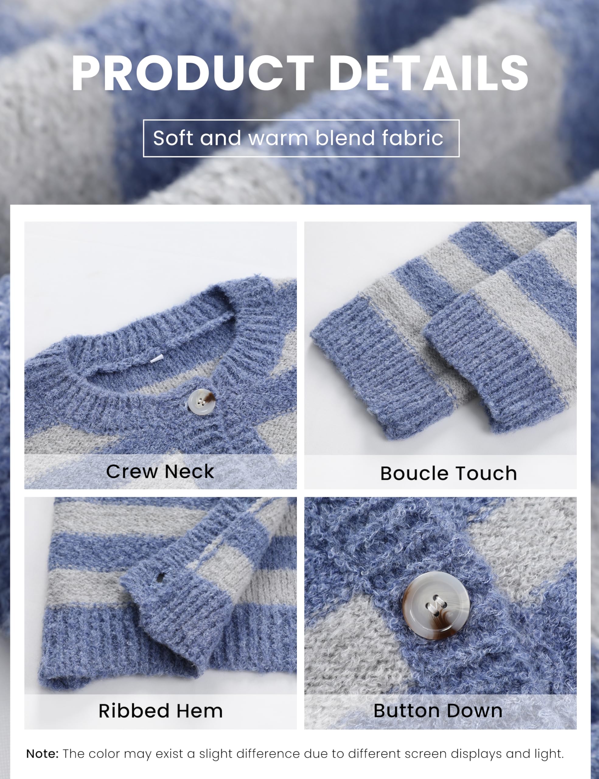Foto 5 | Jersey Tipo Cárdigan Uaneo A Rayas Con Botones, Azul, Para Mujer - Venta Internacional.