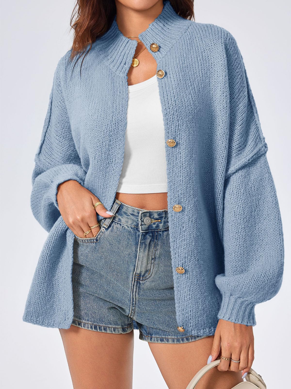 Foto 2 | Jersey De Punto Saodimallsu De Poliéster Azul De Gran Tamaño Para Mujer - Venta Internacional.