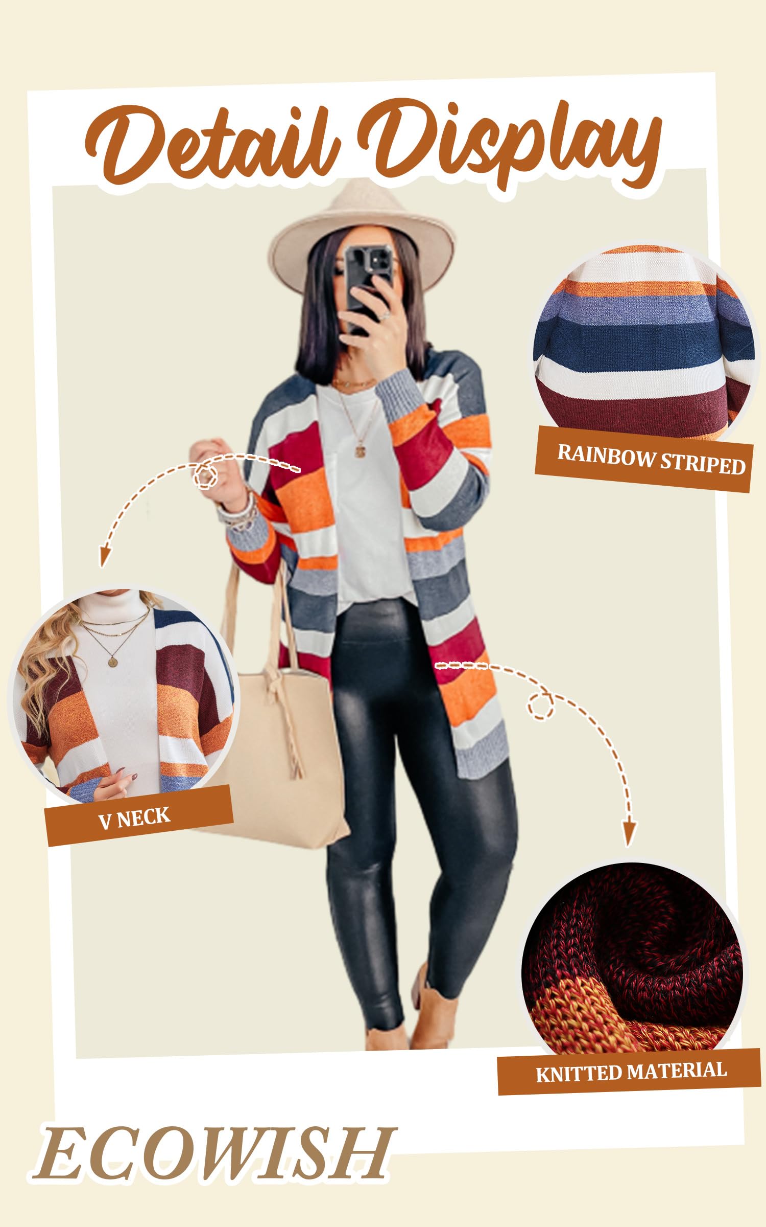 Foto 3 | Suéteres Tipo Cárdigan Ecowish, Ligeros, Con Bloques De Color, Para Mujer - Venta Internacional.
