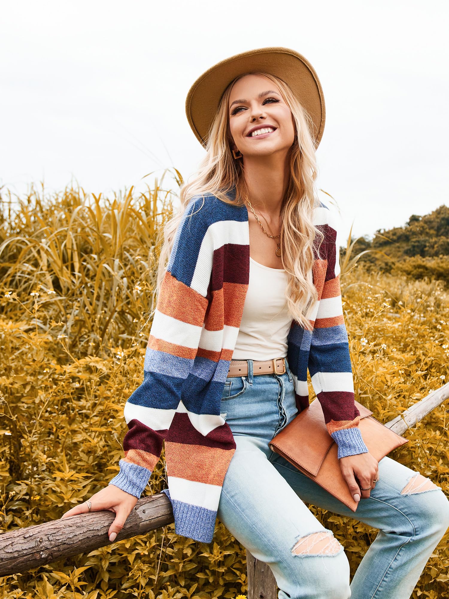Foto 5 | Suéteres Tipo Cárdigan Ecowish, Ligeros, Con Bloques De Color, Para Mujer - Venta Internacional.