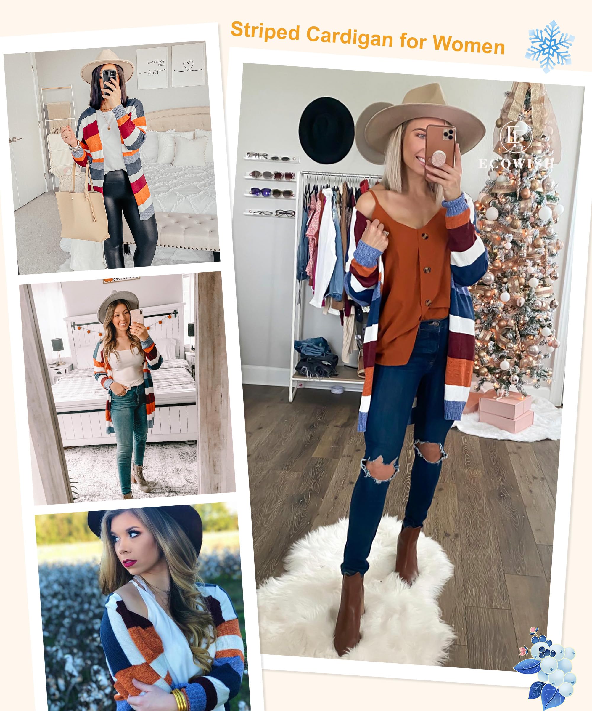Foto 7 | Suéteres Tipo Cárdigan Ecowish, Ligeros, Con Bloques De Color, Para Mujer - Venta Internacional.