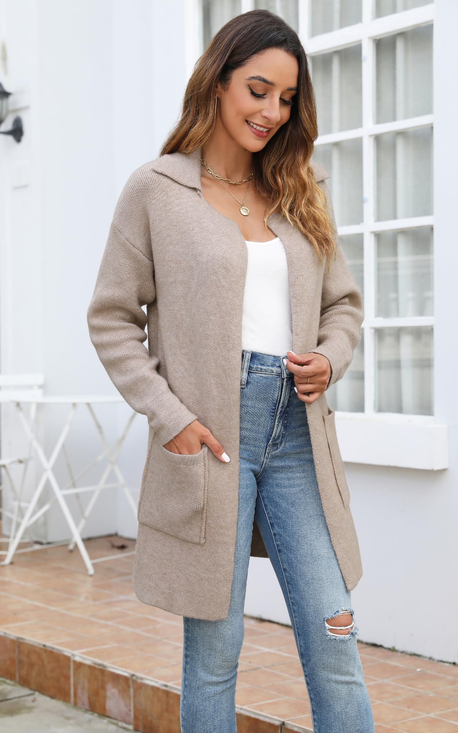Foto 4 pulgar | Jersey De Punto Ecowish Para Mujer, Otoño-invierno, Color Camel, Talla M - Venta Internacional.