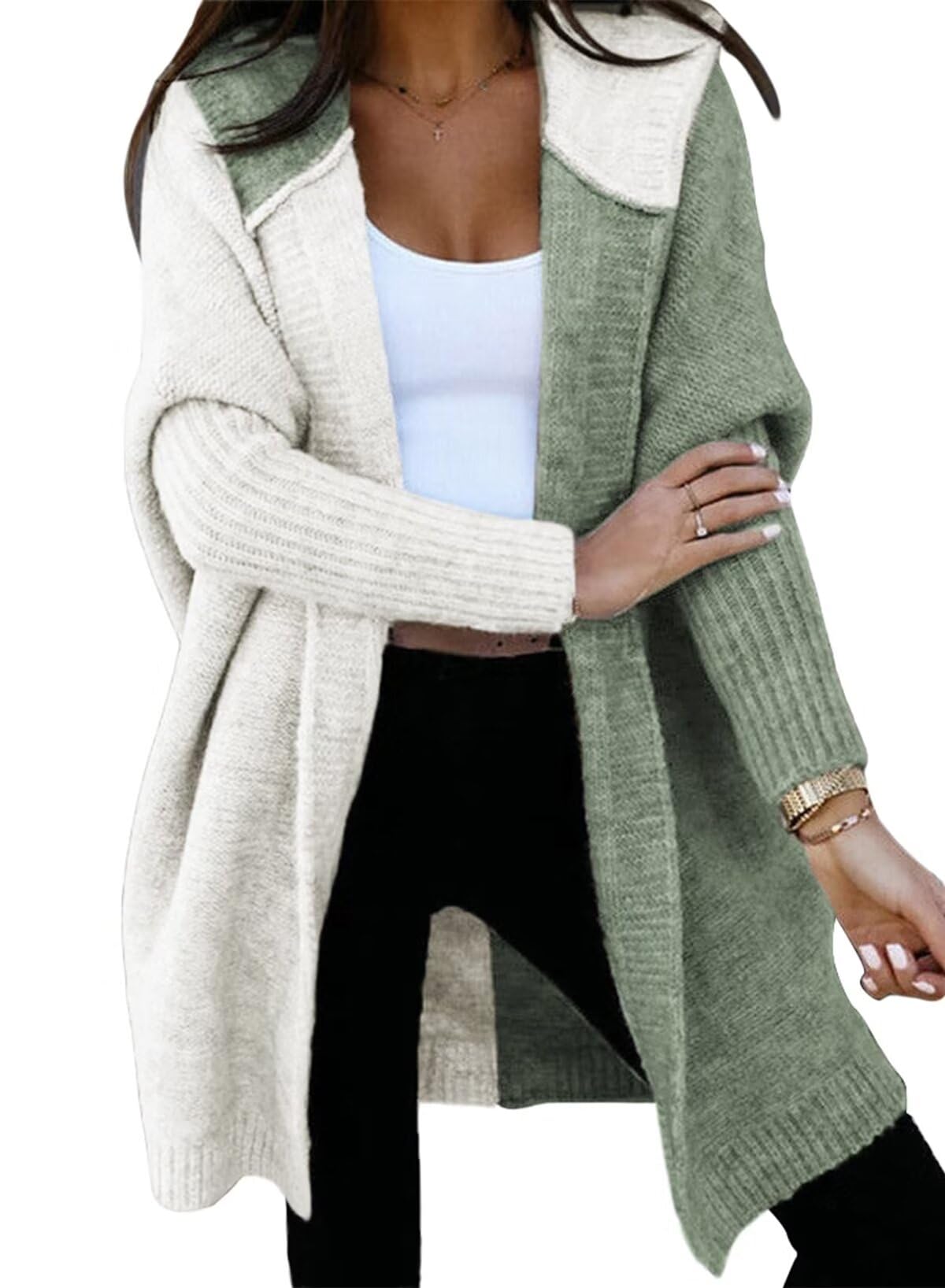 Foto 2 pulgar | Cárdigan Astylish Para Mujer Con Capucha, Color Verde Bloque, Talla L - Venta Internacional.