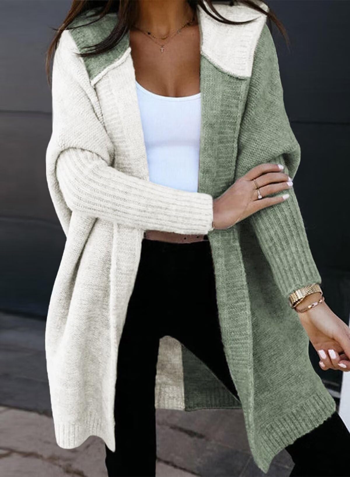 Foto 2 | Cárdigan Astylish Para Mujer Con Capucha, Color Verde Bloque, Talla L - Venta Internacional.