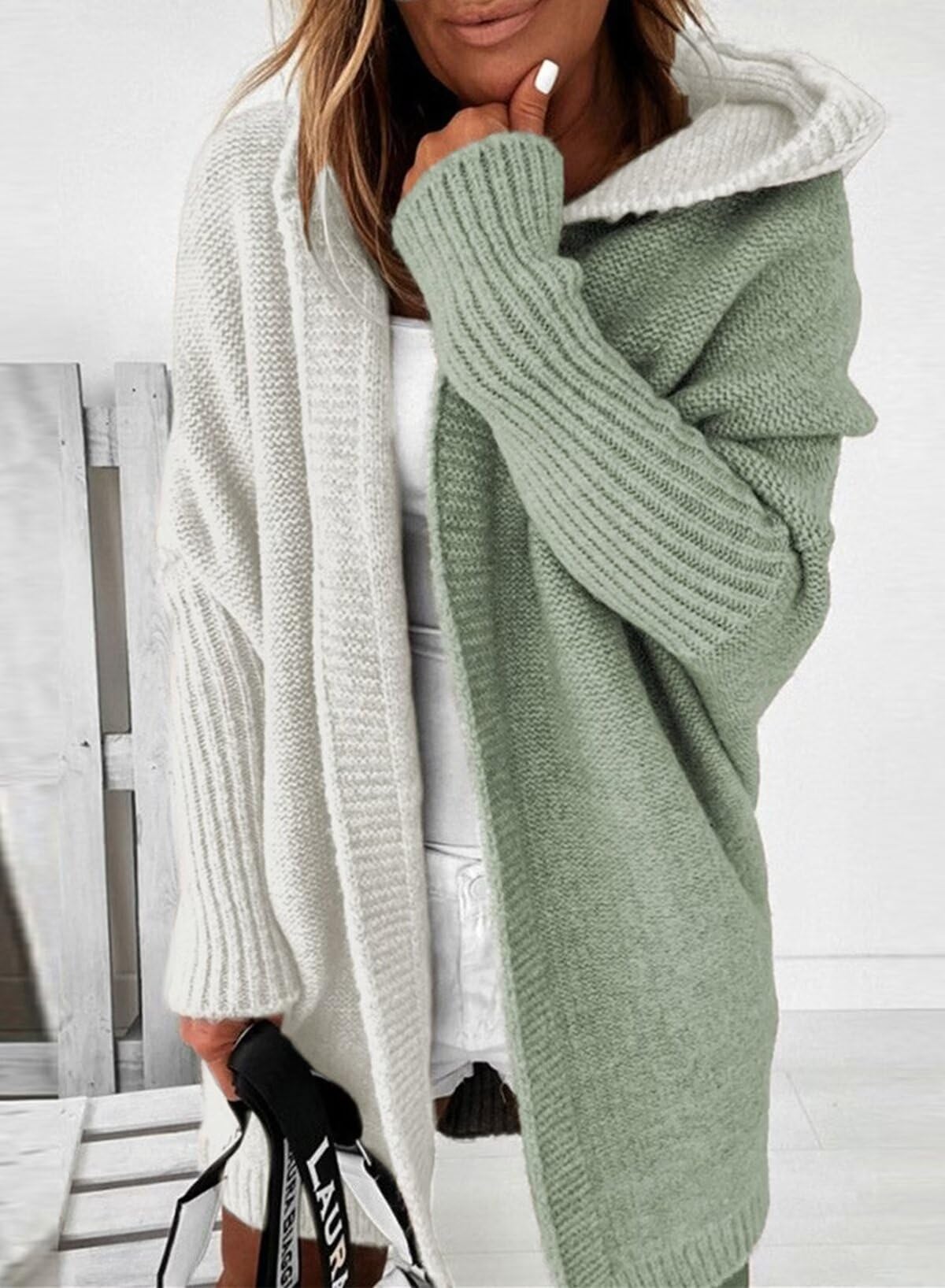 Foto 6 pulgar | Cárdigan Astylish Para Mujer Con Capucha, Color Verde Bloque, Talla L - Venta Internacional.