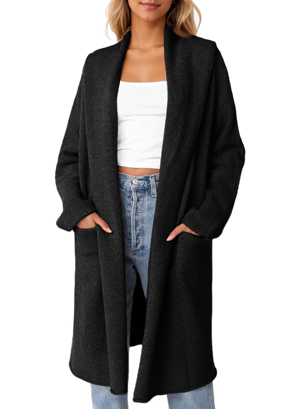 Foto 2 pulgar | Cárdigan Saodimallsu Para Mujer, Extragrande, Con Capucha, Largo, Negro - Venta Internacional.