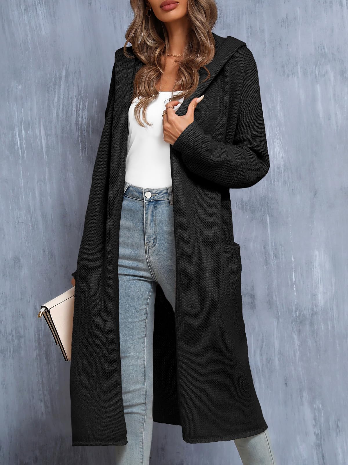 Foto 3 | Cárdigan Saodimallsu Para Mujer, Extragrande, Con Capucha, Largo, Negro - Venta Internacional.